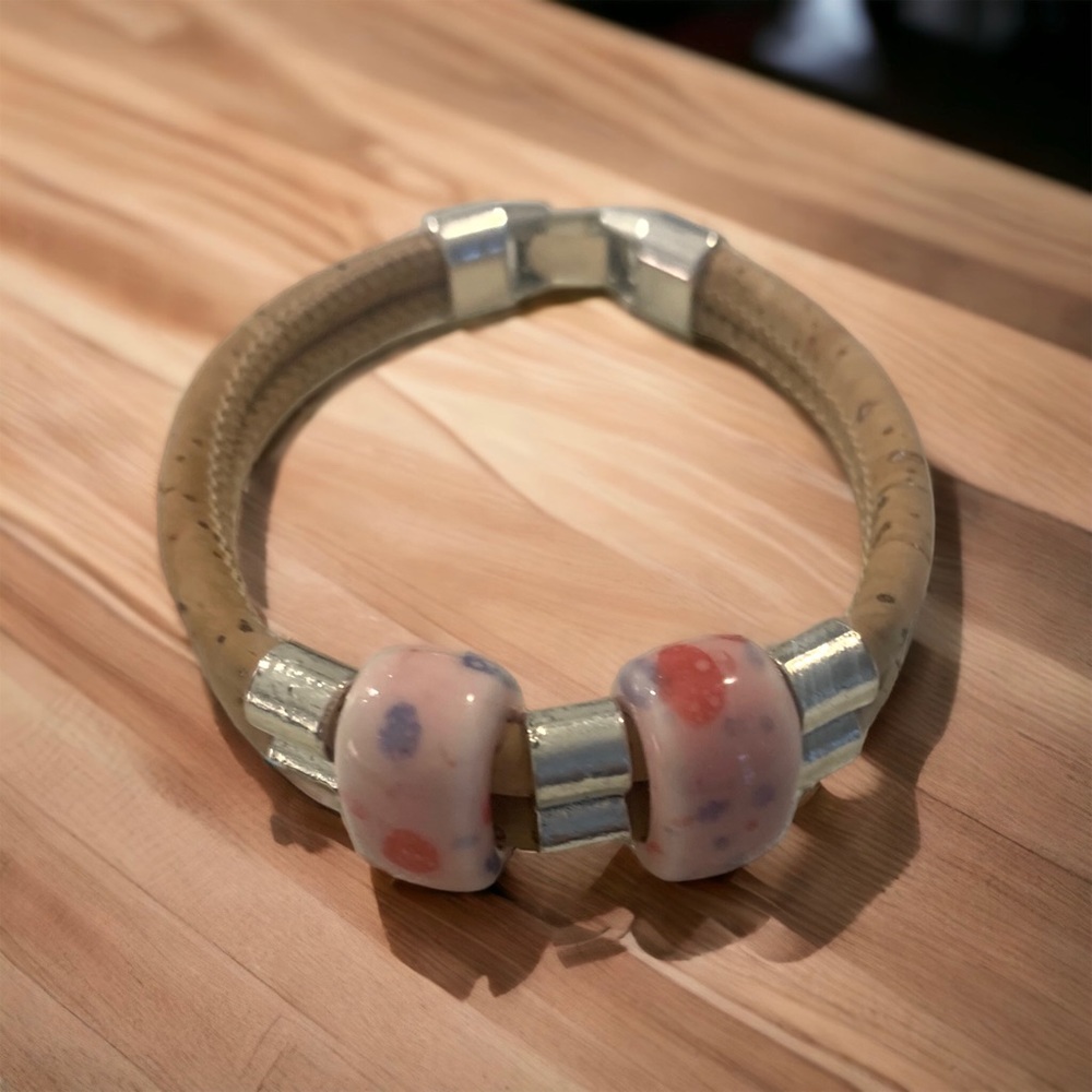 Cork Bracelet with ceramic beads ❤️